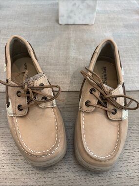 Sperry Kids Tan/Natural Boat Shoes - Lace-Up Moccasin